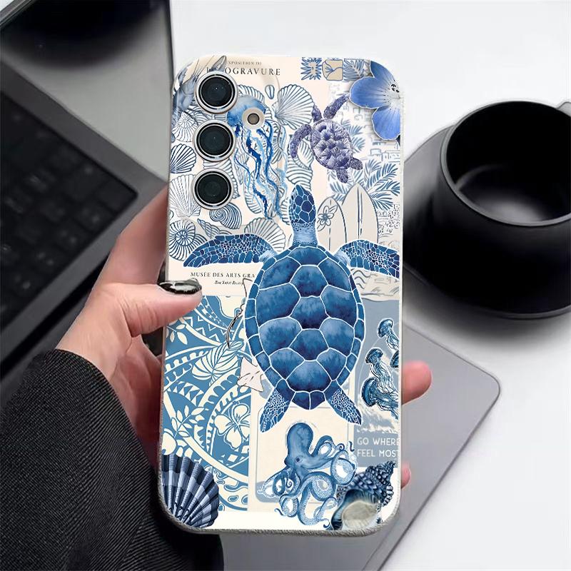 Turtle Fish Print Case For Samsung A57 A37 A17 A56 A36 A16 A55 A35 A15 A54 5G S21 FE S22 S23 S24 Plus S25 S26 Ultra Leather Texture Silicone Cover
