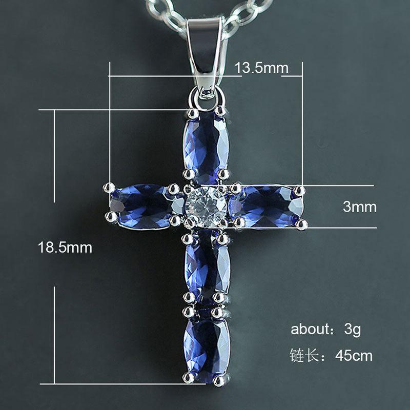 Stylish And Minimalist Cross Necklace Set With Blue Oval Zircon (With Chain)