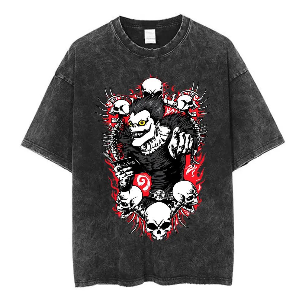 Vintage Washed Anime Death Note Misa Amane T Shirts Men Women Clothing Cotton Casual T-shirt Fashion Retro Short Sleeve T-shirts