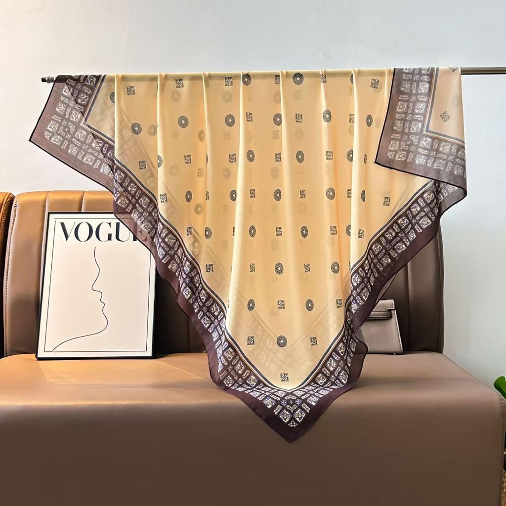 Tencel Cotton Blended 110 * 110 Silk Scarf Chinese Square Scarf Versatile Scarf Neck Protection Scarf Spring Flower Series