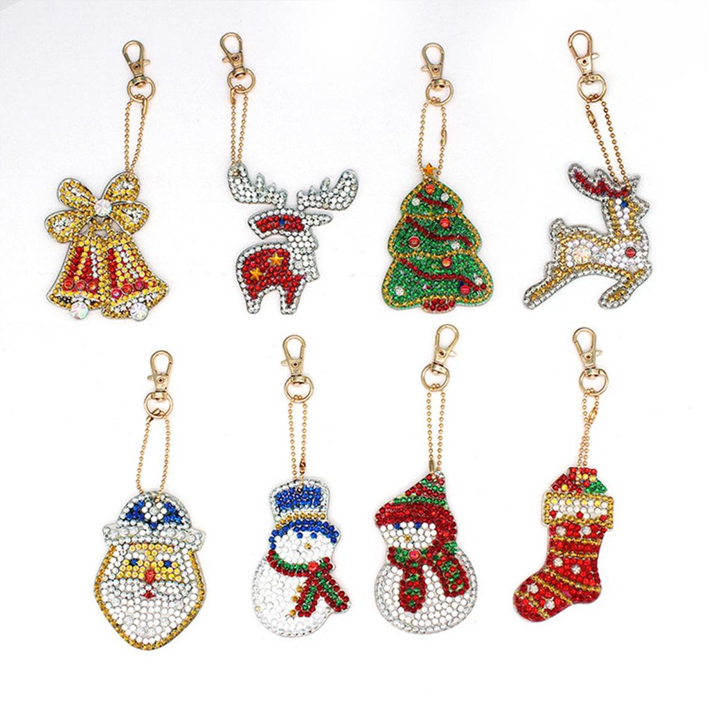8pcs Christmas DIY Diamond Painting Keychain Full Drill Bag Hanging ...