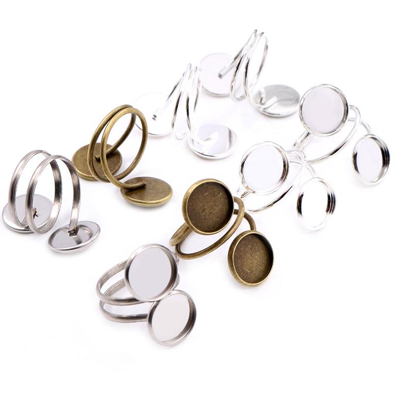 12mm 5pcs Silver Plated Gold Stainless Steel Adjustable Ring Settings Blank/Base,Fit 12mm Glass Cabochons,Buttons;Ring Bezels