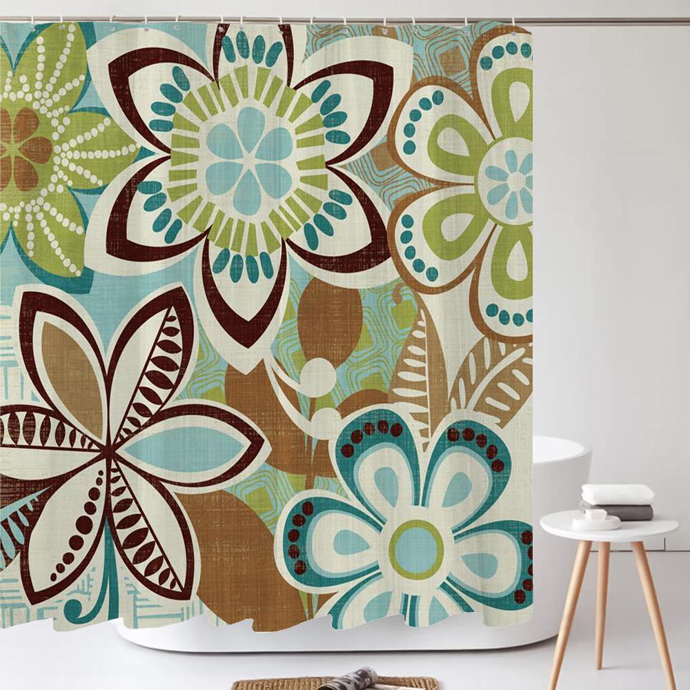 Eleganter Blumenvorhang 180x180cm Floral bedruckter Duschvorhang Polyester Badvorhang Badezimmerdeko Waschbar mit Haken