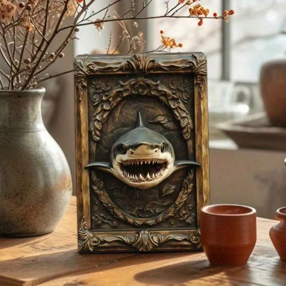 Vintage Shark Metal Sign, Wall Decor for Garage Bar