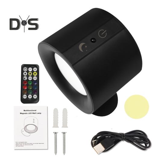 LED-Wandlampe mit Fernbedienung, einstellbare Helligkeit, Farbtemperatur, wiederaufladbare Wandhalterung, Nachttischlampe, Nachtlicht