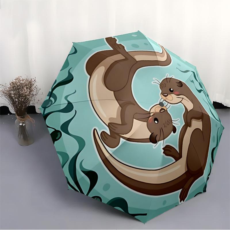 1pc Otter Family Auto Open/close, All-Season Portable Folding Umbrella for Women & Men, Travel, Everyday, Formal Events - Compact Luxury Parasol, Outd