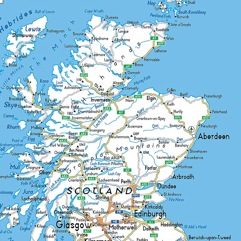 A0-84.1*118.9cm Dekorativní závěsný obraz Mapa Spojeného království Nástěnné umění Plakát Malba Bez rámu Dárek Cestovní nástroje