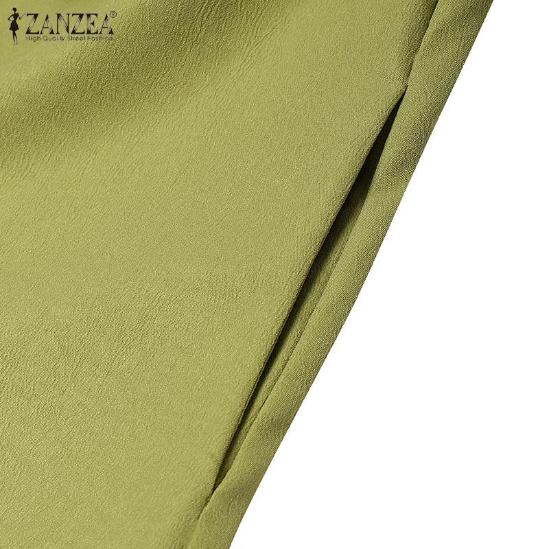 ZANZEA Women Casual Round Neck Solid Color Loose Long Sleeve Dress