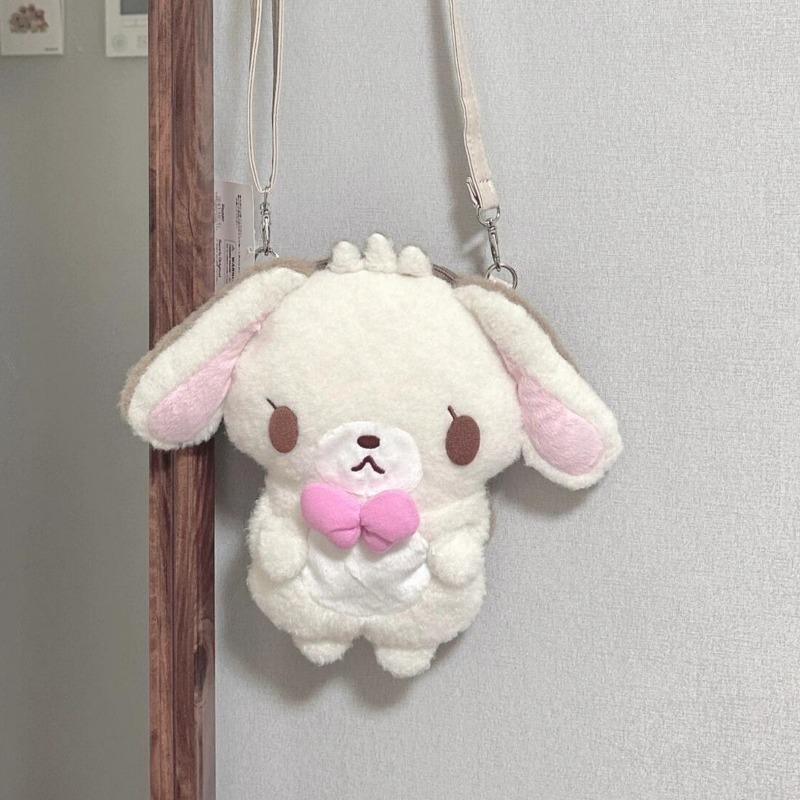 Cute Double Sided Plush Bunny Crossbody Bag Large Capacity Cartoon Shoulder Bag Storage Pouch