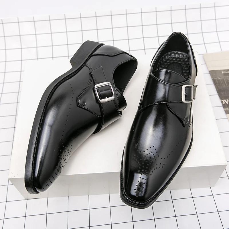 Fashion Dress Leather Shoes Men Business Oxford Shoes Fashion Carved England Buckle Formal Mengke Shoe Pointed Office Wedding Men Shoe