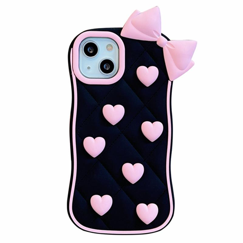 

For iPhone 15 Silicone Case Cute Love Bow Design Shockproof Phone Back Cover As Shown A