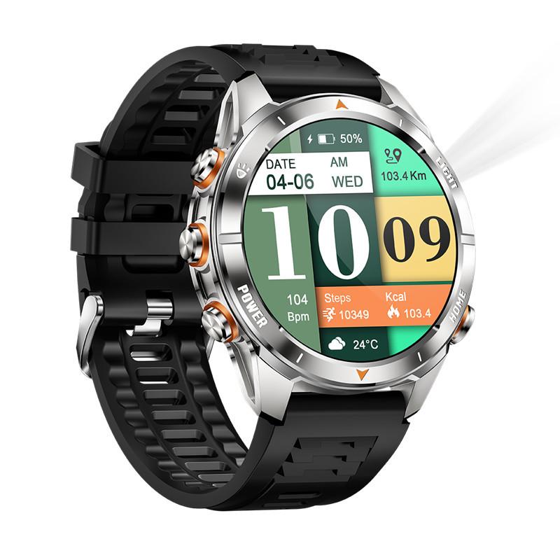 KT80 Smartwatch: 3ATM Waterproof, Bluetooth Calling, 1.53" Touchscreen with Flashlight.