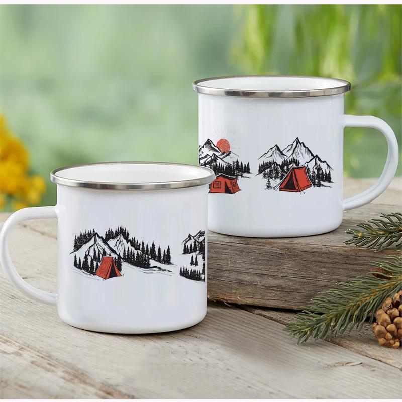 Outdoor Enamel Water Cups, Camping Mug, Campfire Party, Beer Coffee Mugs, Mountain Handle Mug, Best Gifts for Camper Lovers