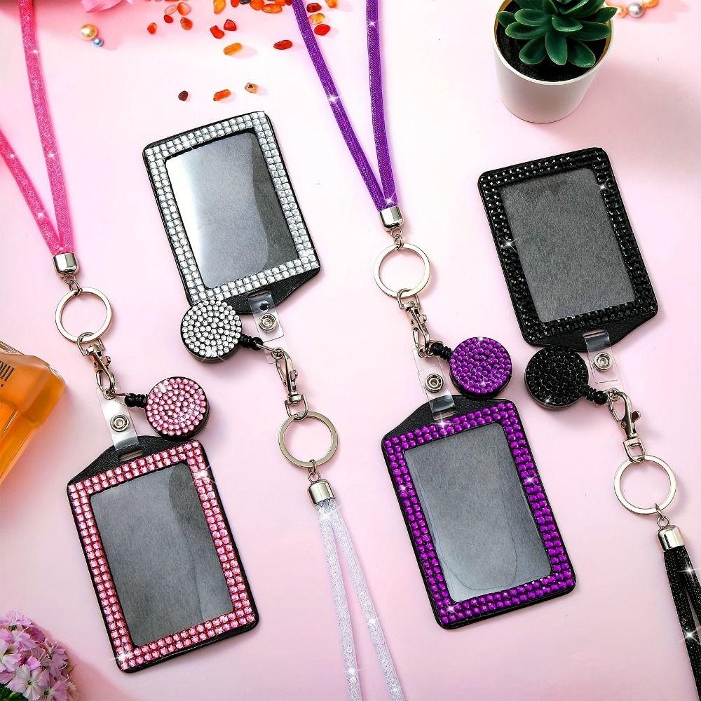 Bling Shiny Finish Badge Reel Retractable Lanyard ID Holder Keychain for Nurses