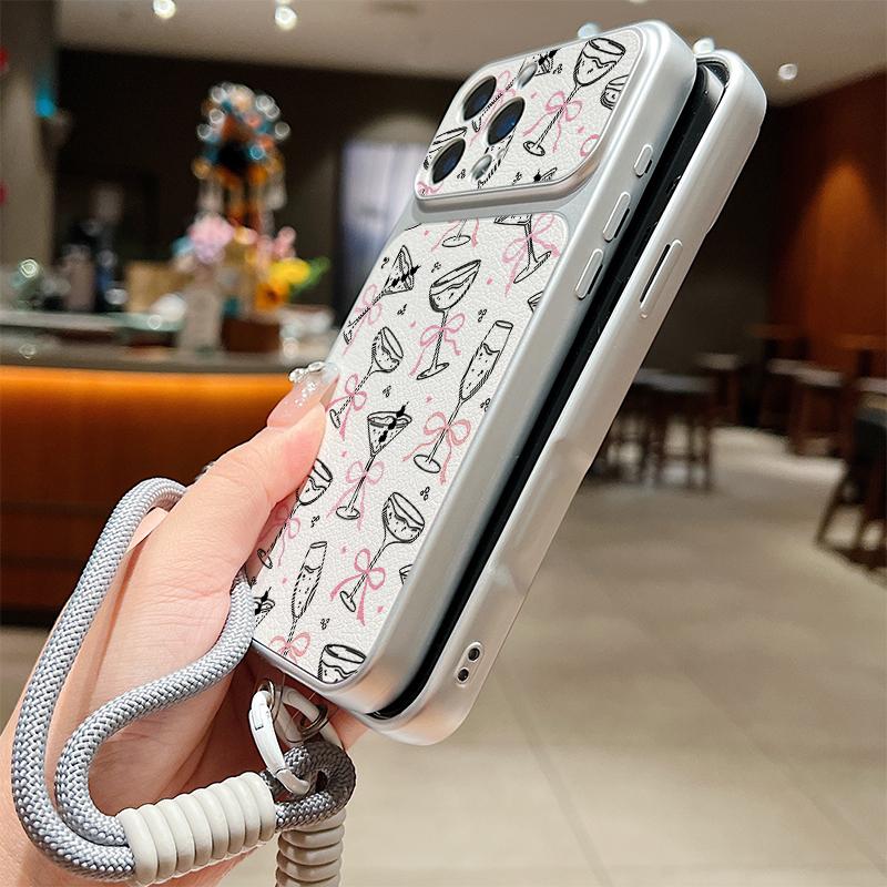 Colorful Bowknots Print Leather Lanyard Case For iPhone 18 Pro Max Hybrid TPU+PU Anti-skid Soft Cover For iPhone 17 16 15 14 13 Pro Max