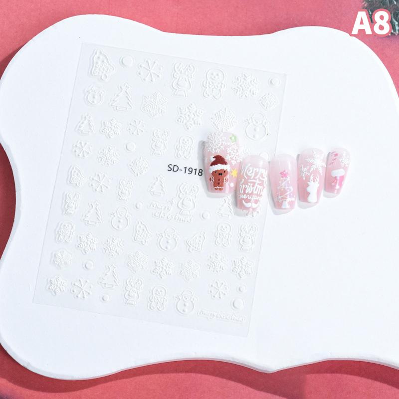 1 Sheets Embossed Christmas Snowflake Nail Art Stickers Santa Claus Adhesive Nail Decals New Year Manicure Supplies