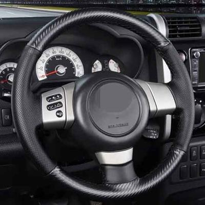 Car Steering Wheel Cover Soft Hand-Stitched Black Genuine Leather Carbon Fiber For Toyota FJ Cruiser