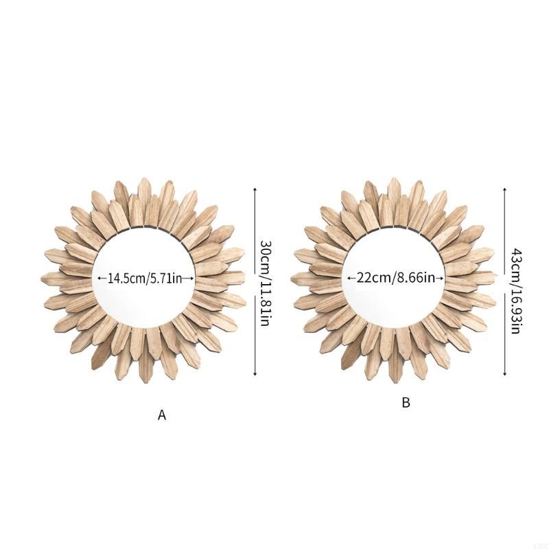 Sun Wooden Round Wall Hangings Mirrored Indoor Living Room Bedroom Decors X3UC