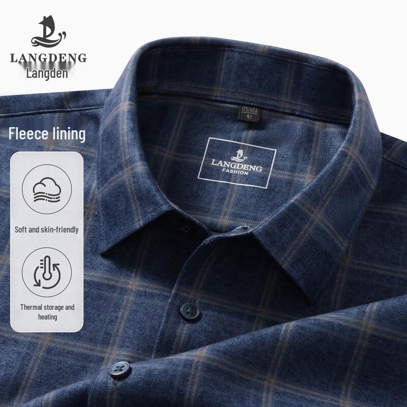 Langdeng Men s Wool Blend Plaid Fleece-Lined Shirt 40 (175/92A)
