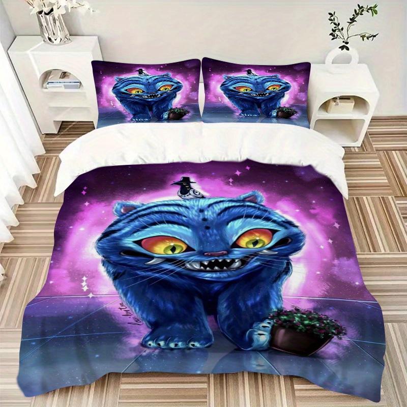 

3pcs Cosmic blue Cat Bedding Set Down Comforter Cover and Pillowcases, Suitable for Guest Room Home Decoration All Seasons(No Insert) S0819033 135x200cm