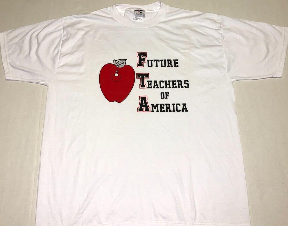 Редкий! Винтажная футболка 2000-х годов  Будущие учителя Америки  с улыбающимся яблоком Новая! Унисекс футболка XL XXL