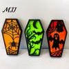Solid Wood Halloween Craft Casket Decor, DIY Bat Ghost Ornament with Lights, Horror Decoration Spooky Graveyard Scene Prop for Party Home