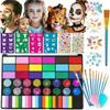 Face Paint Palette, Halloween and Easter Face Painting Makeup, Bright Colors, Quick Drying, Glitter, Gradient Effects & Stencils