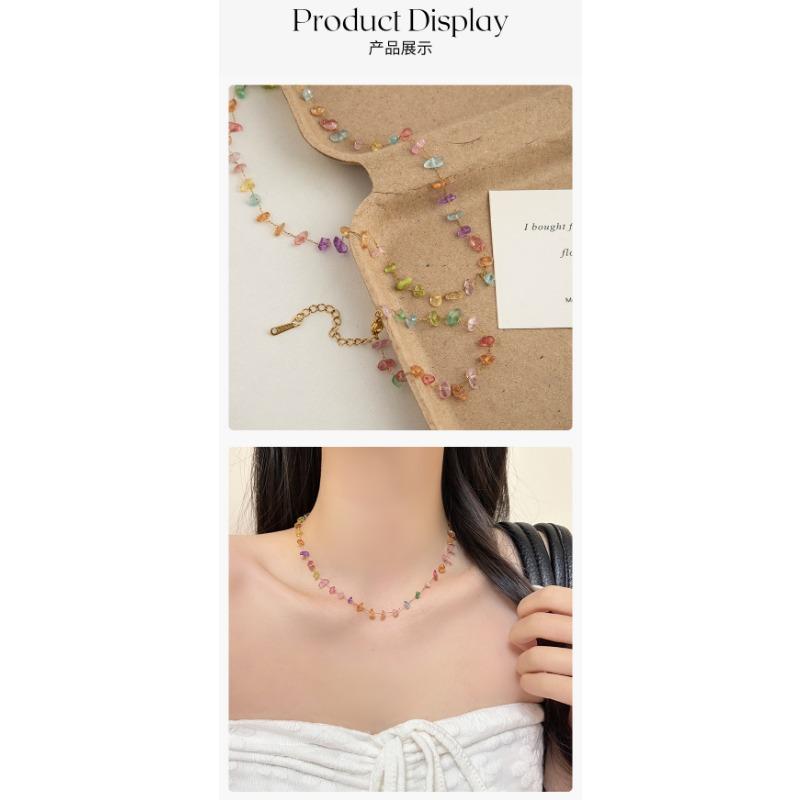 Women Multicolor Crystal Clavicle Chain Beaded Necklace Bracelet Set Niche Sweet Fashion Jewelry