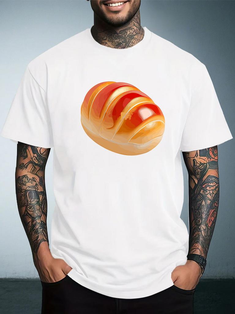 Unisex Summer White Short Sleeve Tee Realistic Golden Butter Bread Food Graphic Print Crew Neck Loose Casual Male Daily Tops