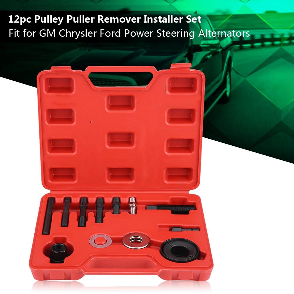 12pc Pulley Puller Remover Installer Set for GM Chrysler Ford Power Steering Alternators