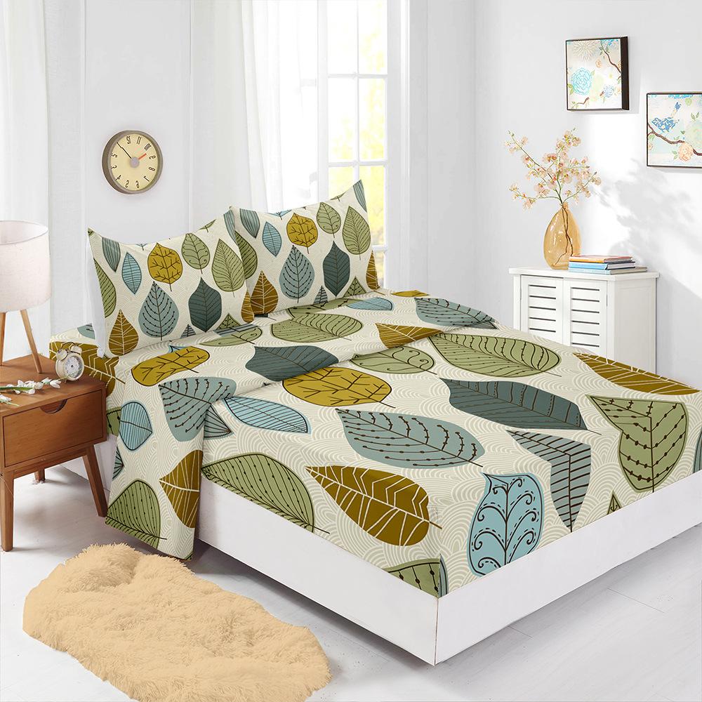 Four-Piece Mattress Set Autumn Deciduous Maple Leaf 3D Digital Printing Kit Mattress Protective Cover