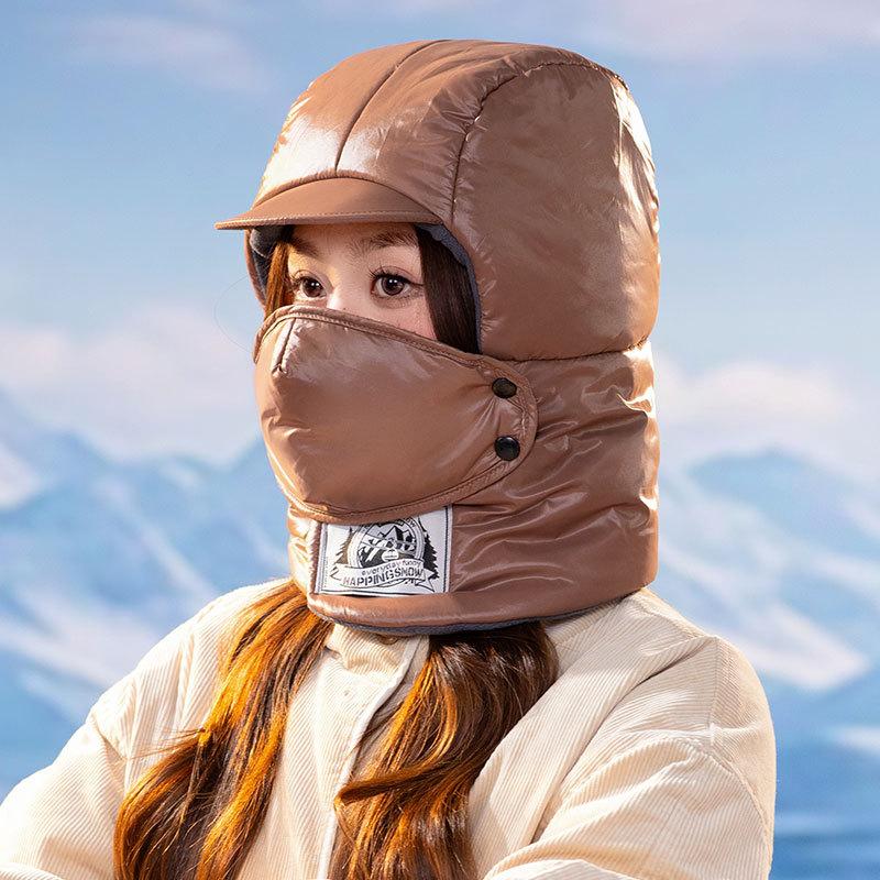 Light Down Cotton Women Autumn and Winter Cold Scarf Mask Integrated Ski Cap Outdoor Cycling Cap