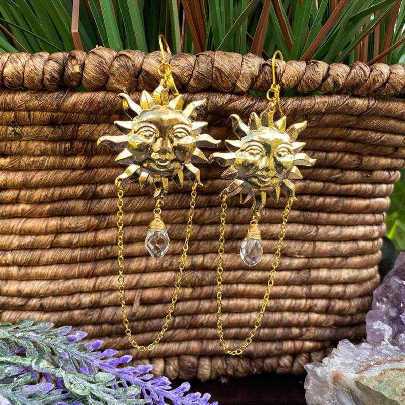 Sun Goddess Bohemian Crystal Earrings With Gold Plating For Women And Men