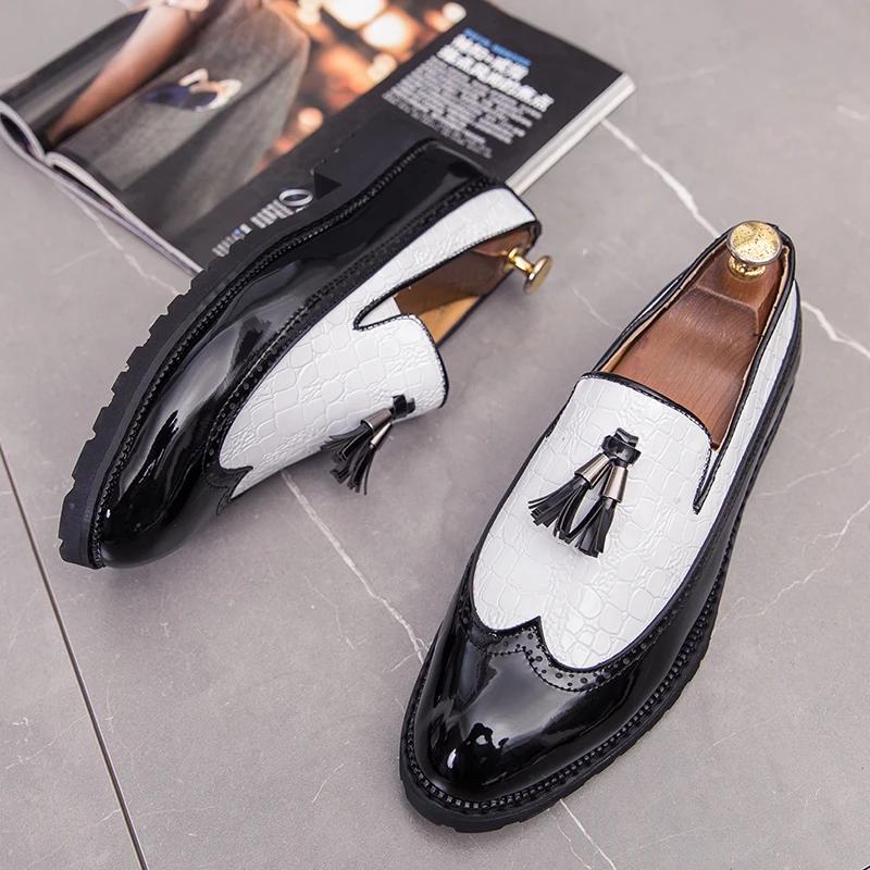 Italian Casual Brands Tassel Style Patchwork Style Formal Luxury Shoes Men Loafers Leather Driving Shoe Big Size 4647