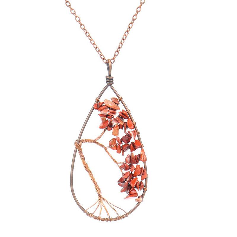 Handcrafted Copper Wire Wrapped Tree of Life Natural Stone Necklace