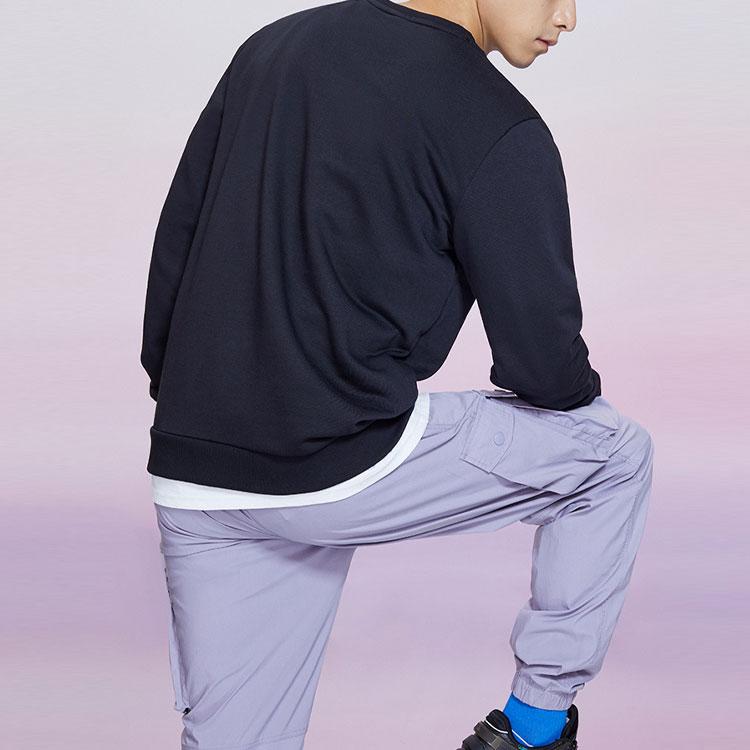 Anta Round Neck Pullover Printed Long-Sleeve Sweatshirt Men Tops Black Purple 952138737-9