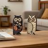 Creative Wooden Carved Owl Desktop Decoration with Multiple Layers of Carved Wooden Ornaments