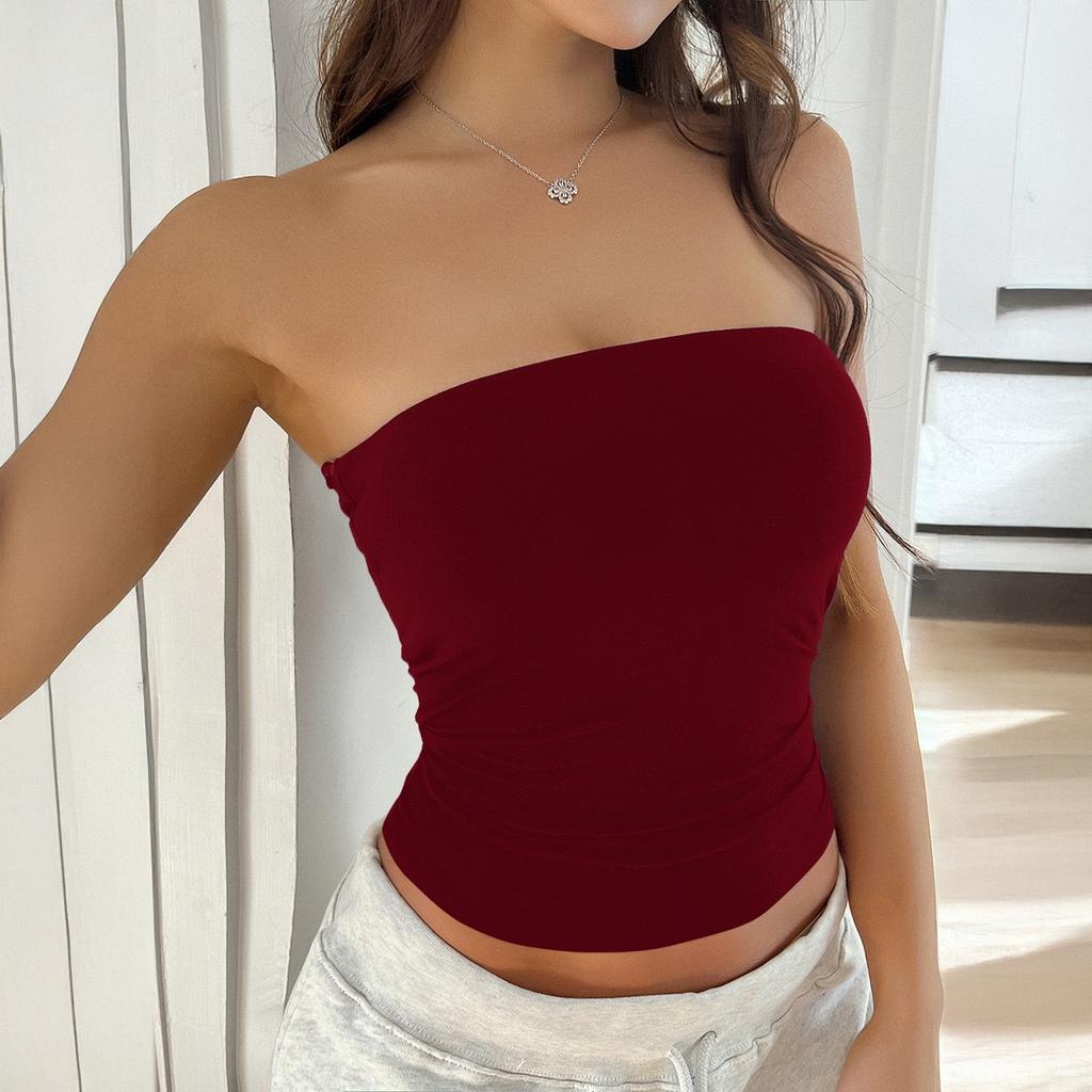 2026 spring and summer new product European and American Y2K sexy solid color backless knitted tube top women