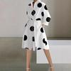 Autumn New Fashion Long-sleeved V-neck Printed Medium and Long Dress Women's Clothing