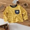 Kids Boys Girls Long Sleeve Cotton Striped Pocket Casual T Shirt