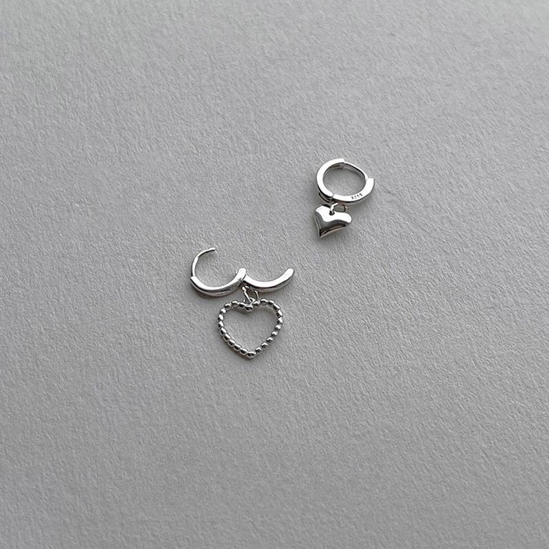 Elegant Asymmetrical Heart Earrings - 925 Silver Needle Korean Style Ear Cuff, Trendy Internet Celebrity Peach Heart Design