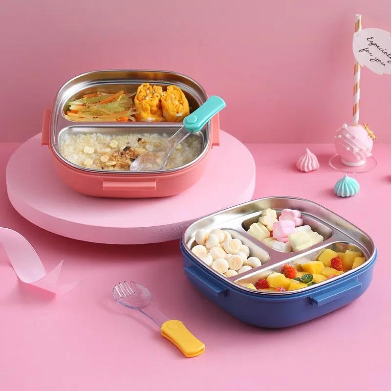 550ML Kids Baby Snacks Container Outdoor Picnic Stainless Steel Lid Bento With Compartment Travel Leakproof Lunch Box School