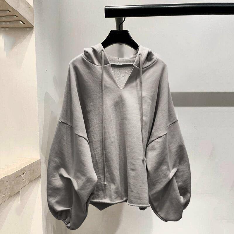 Solid color sweater women's thin early autumn loose 0kg versatile hoodie jacket on clothes
