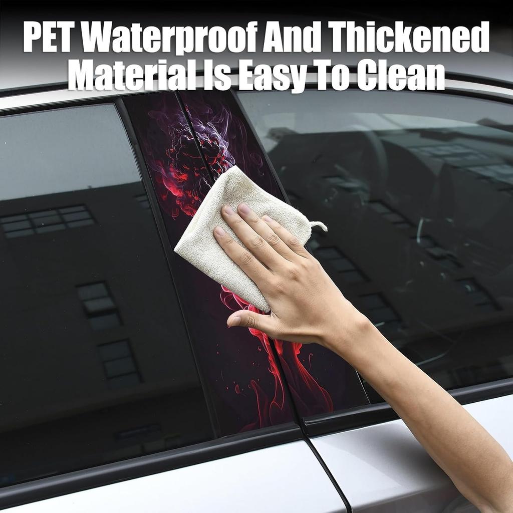 1Pair Car Center Pillar Stickers, Anti-Scratch Vinyl B-Pillar Protectors, HD Printed Smoke Pattern Symmetrical PET Waterproof Decals, Auto Center