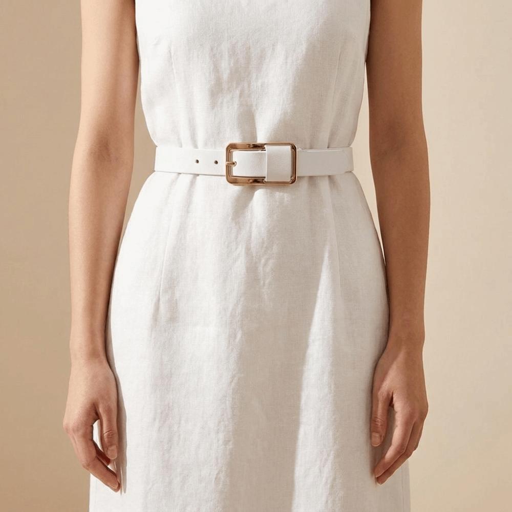 Solid Color Thin Waist Belt Metal Buckle Women Waistband Fashion Genuine Leather Belt Daily
