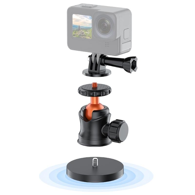 Aluminum Alloy Magnetic Base Camera Stand 360 Degree Adjustable Ball Head Universal 1/4 Screw For Desktop Car Mount