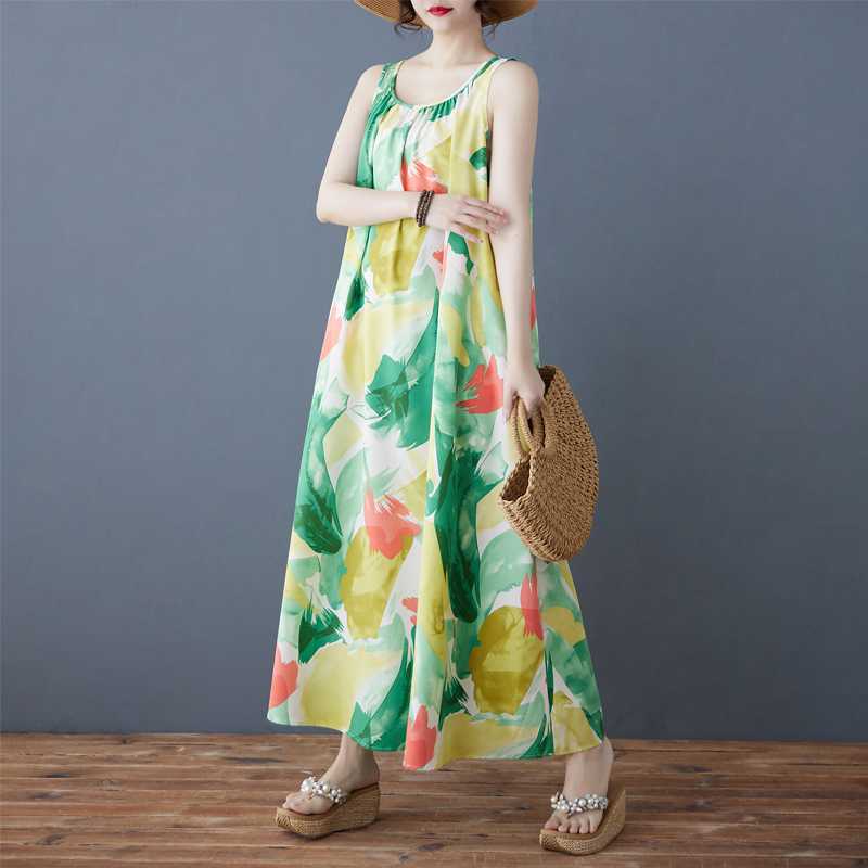 

Women s Loose Chiffon Mid Length Dress Long Skirt M зелений