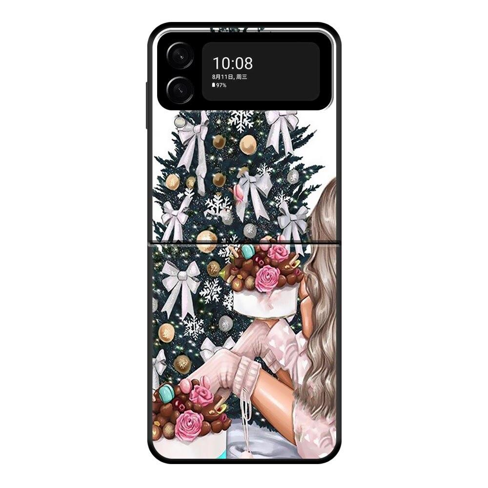 Christmas Tree Girl Gift Phone Case For Samsung Galaxy Z Flip Z Flip3 5G Z Flip4 Hard PC Matte Shell