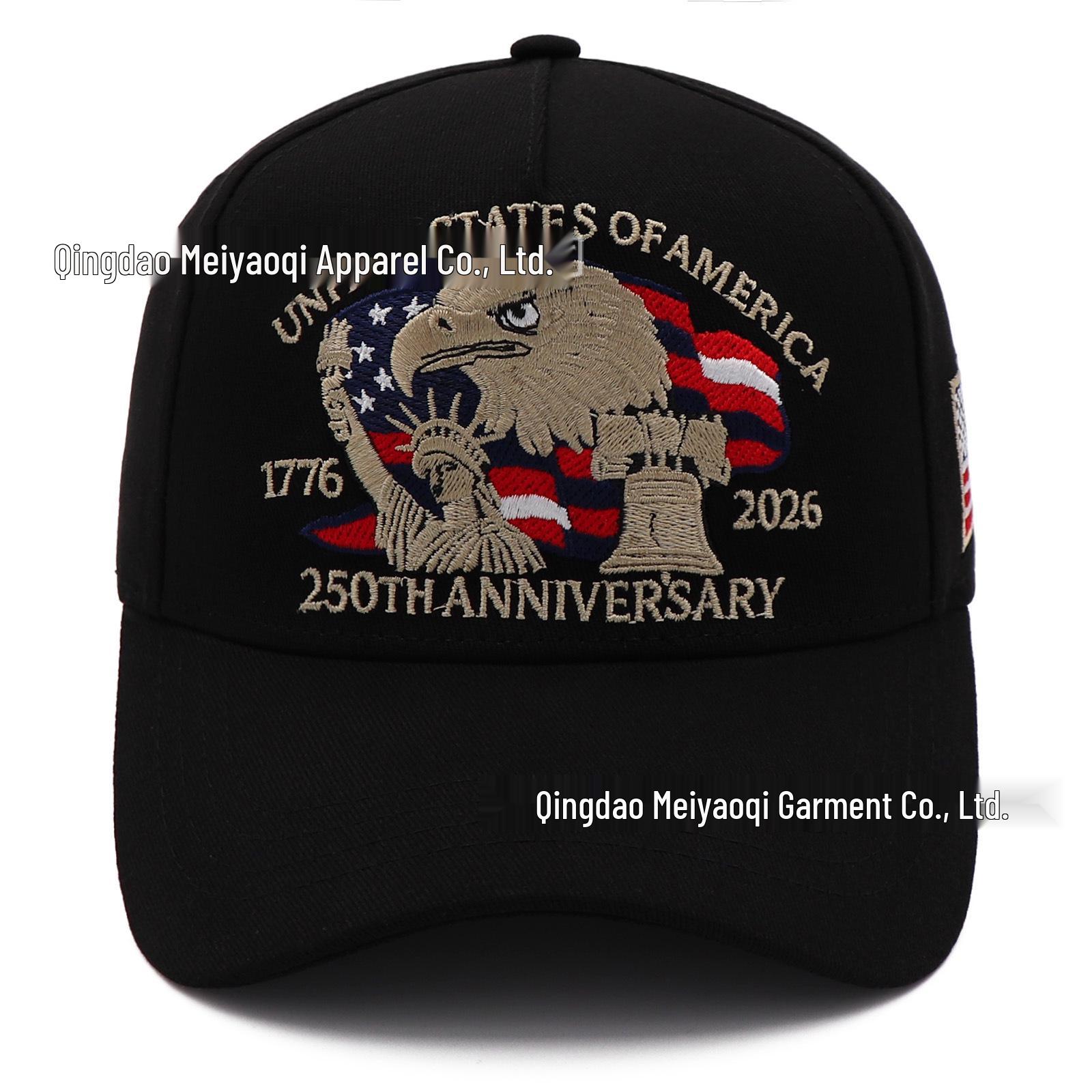 US 250th Anniversary Embroidered Baseball Cap: Five-Piece Eagle & Statue of Liberty Design Adjustable чёрный