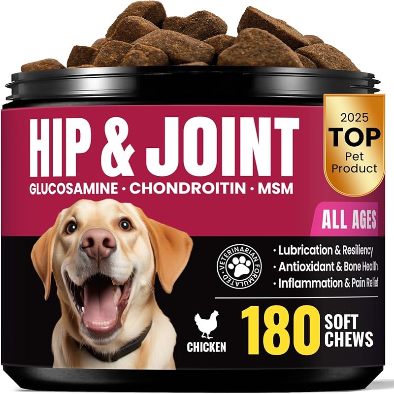 Glucosamine for Dogs Hip & Joint Support, Joint Supplement for Dogs with Chondroitin, Dog Joint Chews for Pain and Inflammation Relief for Large & A-180 Chews